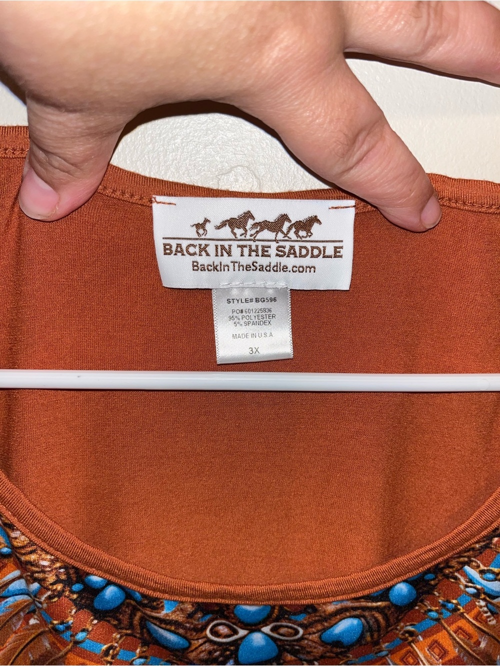 Back In The Saddle Orange Aztec Western Print Long Sleeve Shirt Size 3X EUC Boho - Picture 4 of 5